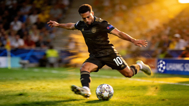 欧冠足球比赛精彩瞬间 - 球员射门动作特写